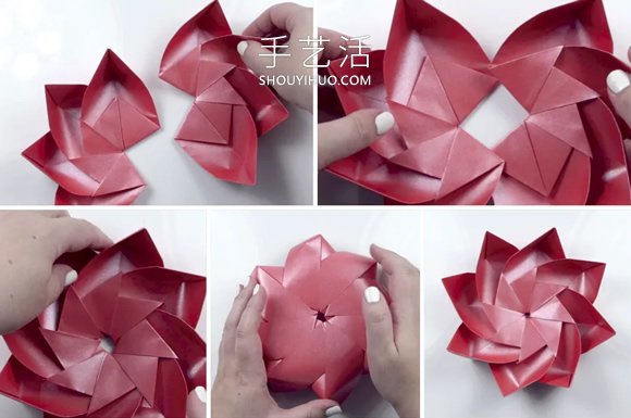 折纸八瓣莲花的视频教程 包括花瓣和叶子折法(图7)