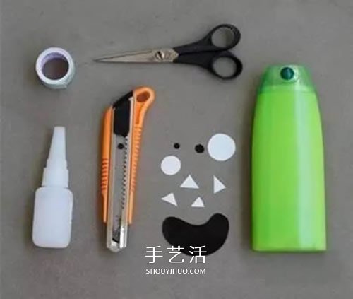 洗发水瓶废物利用做笔筒 沐浴液瓶DIY卡通笔筒(图2)