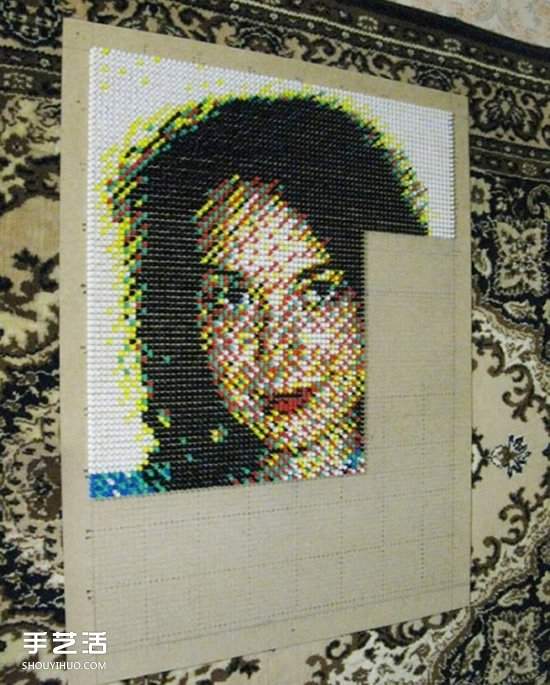 图钉画制作教程：他用一个月钉出女友肖像画(图10)