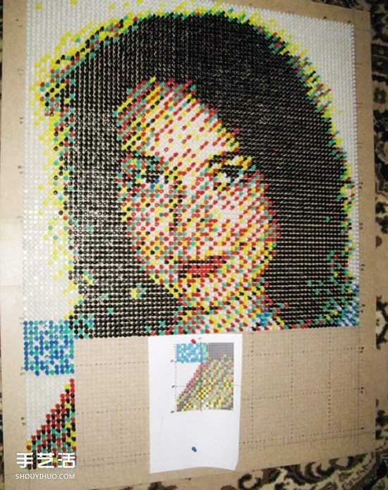 图钉画制作教程：他用一个月钉出女友肖像画(图11)