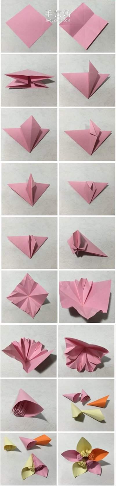 3种立体樱花的折纸方法 先折花瓣再组成纸花(图4)