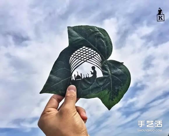 叶子切割画作品图片 精美手工叶切画图片欣赏(图2)