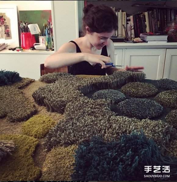 利用绿色毛线织成的自然系地毯 看起来超舒服(图3)
