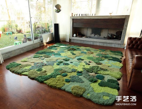 利用绿色毛线织成的自然系地毯 看起来超舒服(图7)