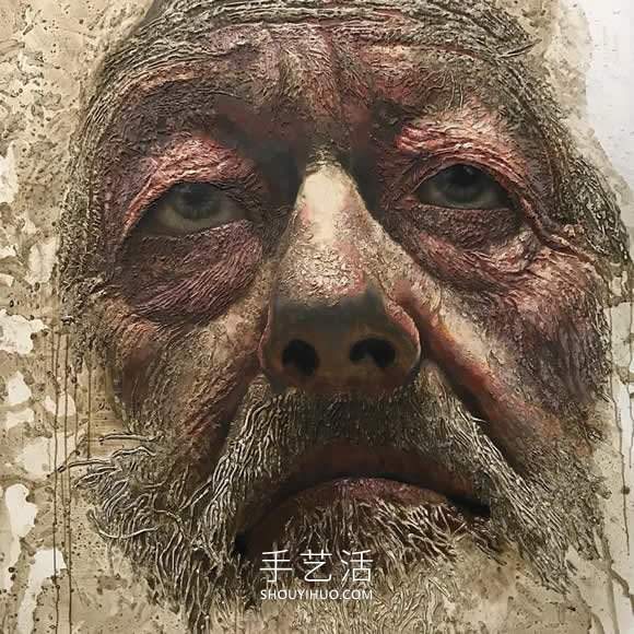 近看是地形图远看是3D立体人像画的创意手绘(图4)