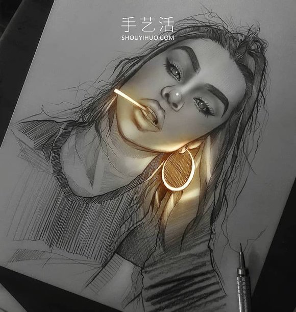 看起来像被荧光灯照亮的创意铅笔画DIY(图2)