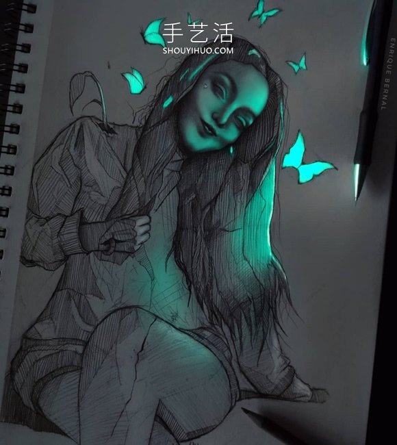 看起来像被荧光灯照亮的创意铅笔画DIY(图8)