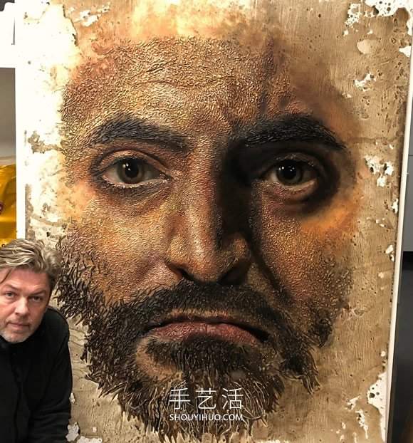 近看是地形图远看是3D立体人像画的创意手绘(图2)