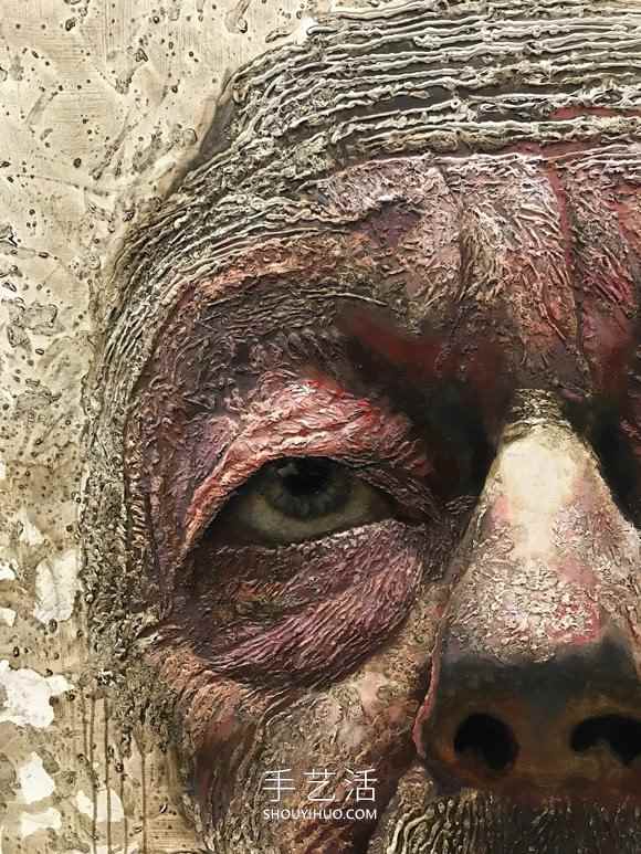 近看是地形图远看是3D立体人像画的创意手绘(图6)