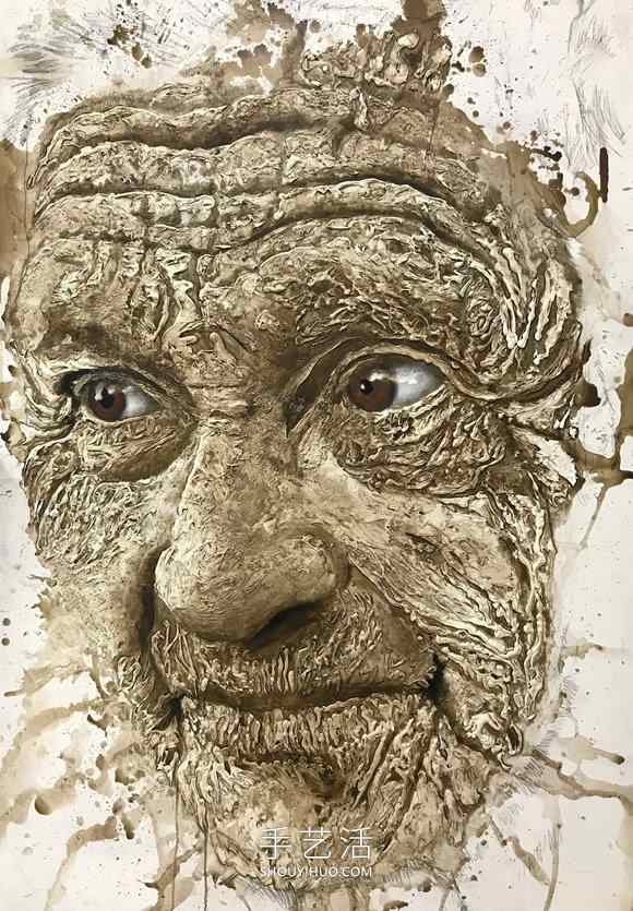 近看是地形图远看是3D立体人像画的创意手绘(图8)
