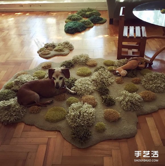 利用绿色毛线织成的自然系地毯 看起来超舒服(图3)
