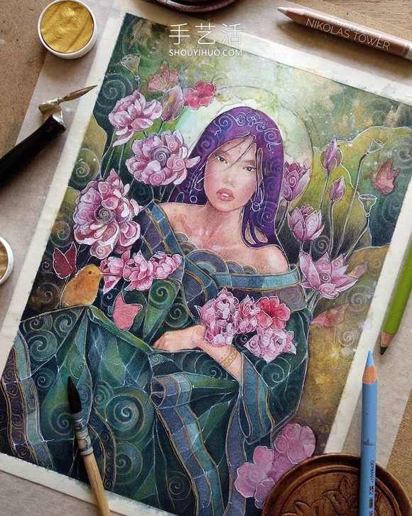 耀眼金箔细节照亮超凡脱俗的神秘女性肖像画(图5)