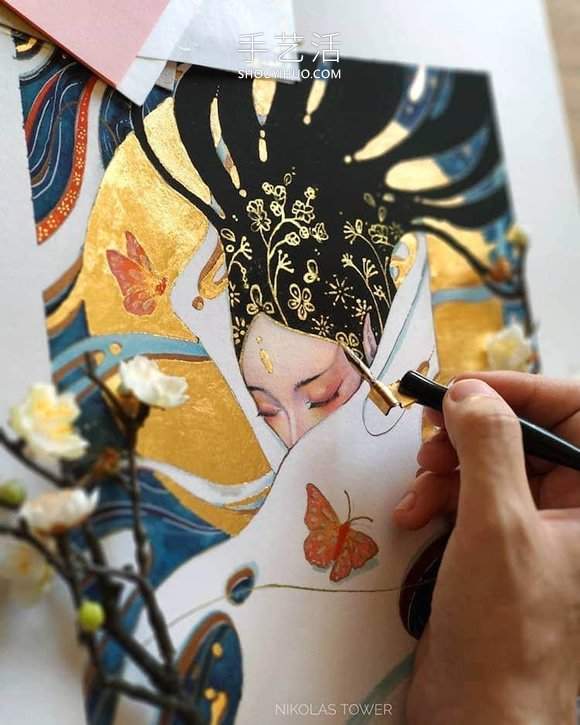 耀眼金箔细节照亮超凡脱俗的神秘女性肖像画(图4)
