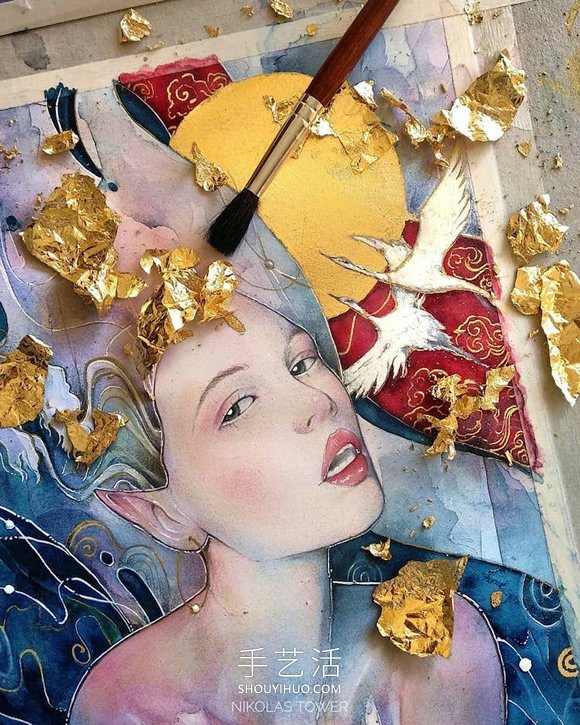 耀眼金箔细节照亮超凡脱俗的神秘女性肖像画(图2)