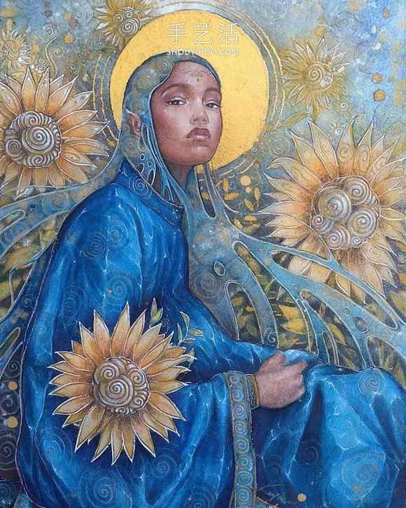 耀眼金箔细节照亮超凡脱俗的神秘女性肖像画(图6)
