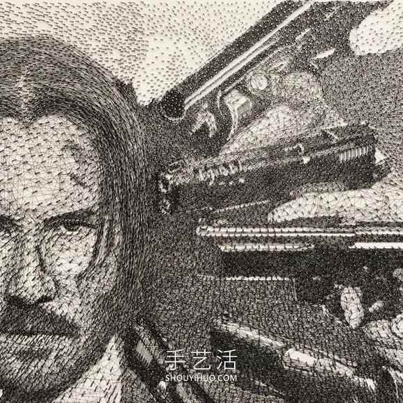 在数千个钉子周围缠绕绳子,DIY制作逼真肖像画(图4) 在数千个钉子周围缠绕绳子,DIY制作逼真肖像画(图4)