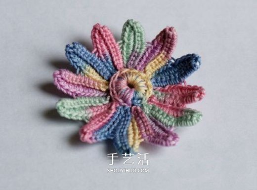 钩针编织五彩菊的方法图解 单元菊花的钩织方法(图9)
