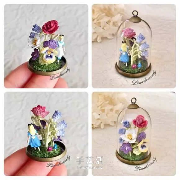美得不像话！袖珍钩针花朵饰品作品图片欣赏(图21)