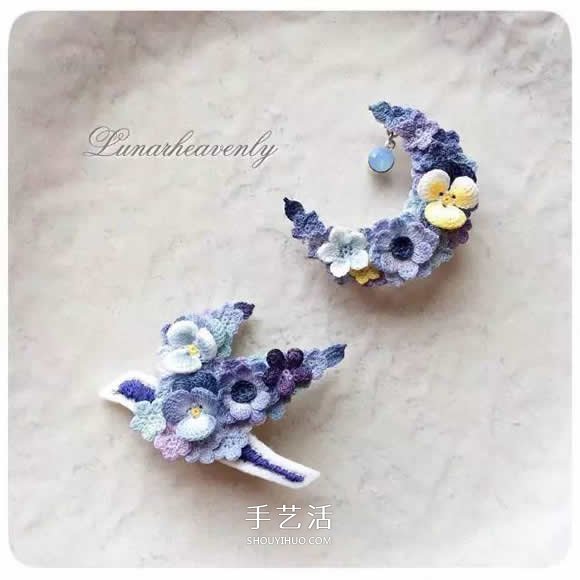 美得不像话！袖珍钩针花朵饰品作品图片欣赏(图26)