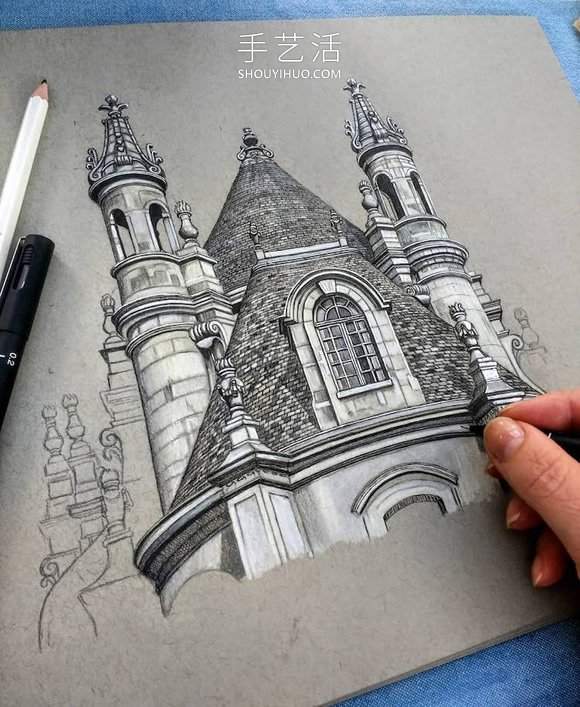 自学成才的艺术家素描精确而详尽的建筑图纸(图3)