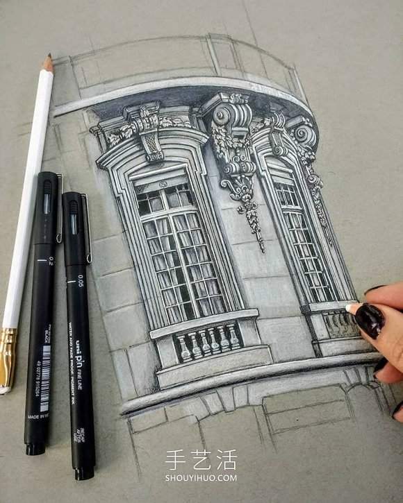 自学成才的艺术家素描精确而详尽的建筑图纸(图5)
