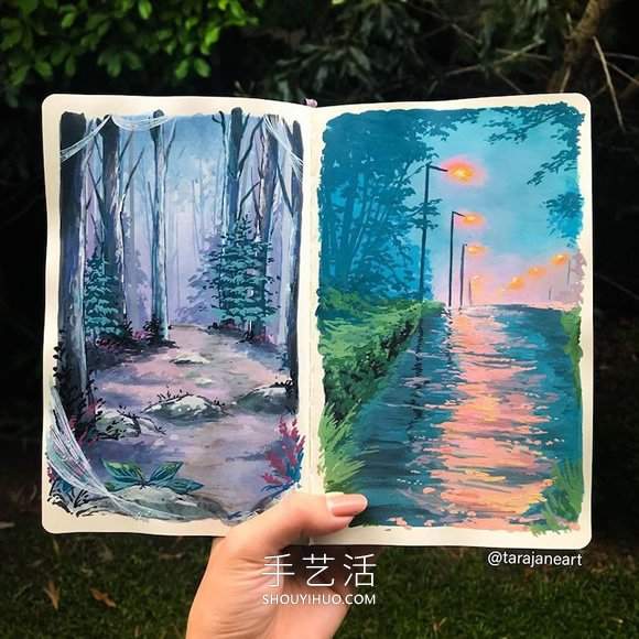 受吉卜力电影启发，梦幻山水画装满了她的素描本(图2)