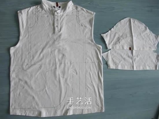 旧衣改造：男款T恤改造儿童坎肩背心套装(图3)