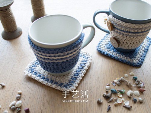 小清新毛线杯垫和杯套的手工编织方法图解(图1)