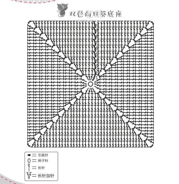方形带流苏坐垫的钩法图解 双色向日葵图案~(图4)