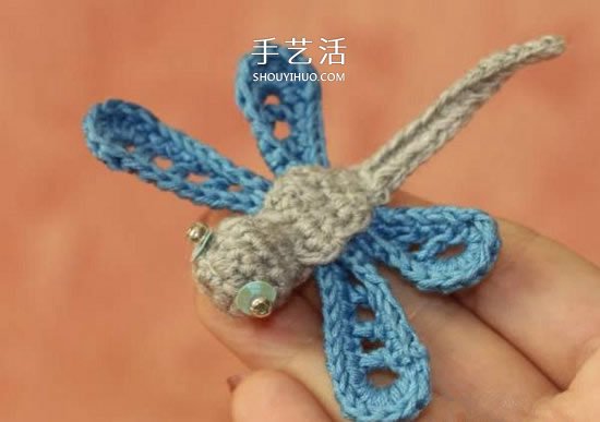 钩织蜻蜓的钩法图解 可用作衣物上的漂亮装饰(图14)