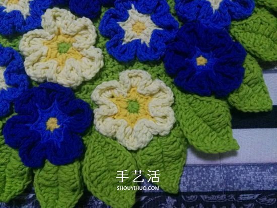 好看樱草花坐垫的编织图解 让你舍不得用！(图5)