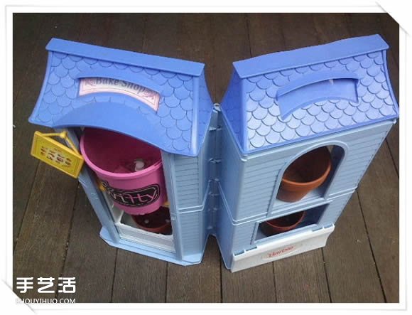 旧玩具手工改制花园里的“面包房”花盆架(图9)