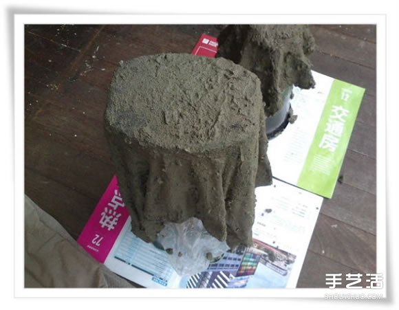 旧毛巾废物利用做花盆 水泥毛巾花盆手工制作(图11)