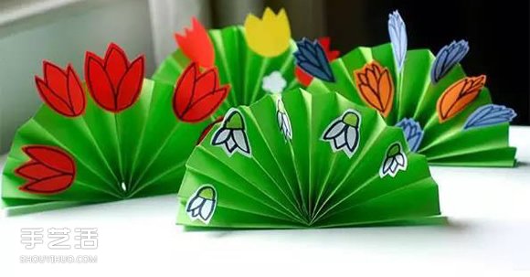 幼儿花圃手工制作图片 简单折纸花丛的教程(图2)