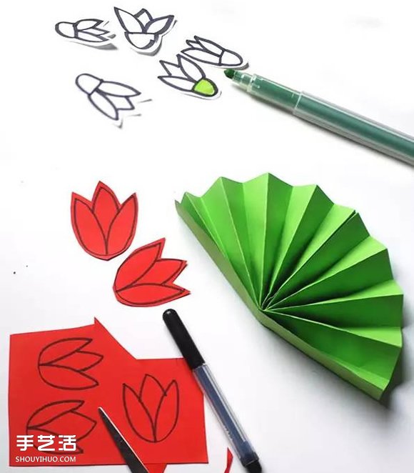幼儿花圃手工制作图片 简单折纸花丛的教程(图4)