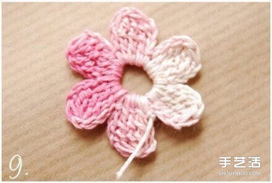钩针小花朵图解教程 六个花瓣装饰小花的钩法(图6)
