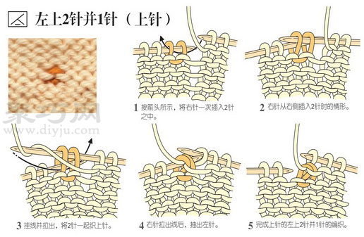 上针及下针左上2针并1针织法图解 - 诺云双维造物网
