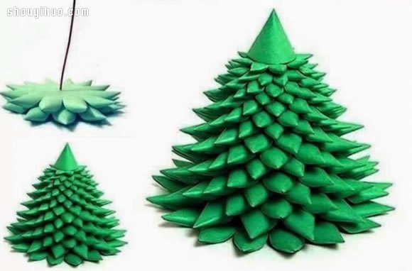 简单折纸立体圣诞树手工制作图解教程(图3)
