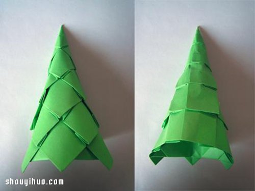 一张纸折纸立体圣诞树手工DIY制作图解教程(图10)