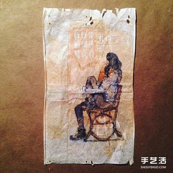 变废为宝：艺术家用喝过的茶包当画布写日记(图6)