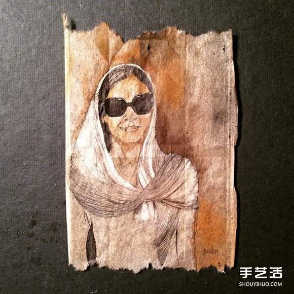 变废为宝：艺术家用喝过的茶包当画布写日记(图8)