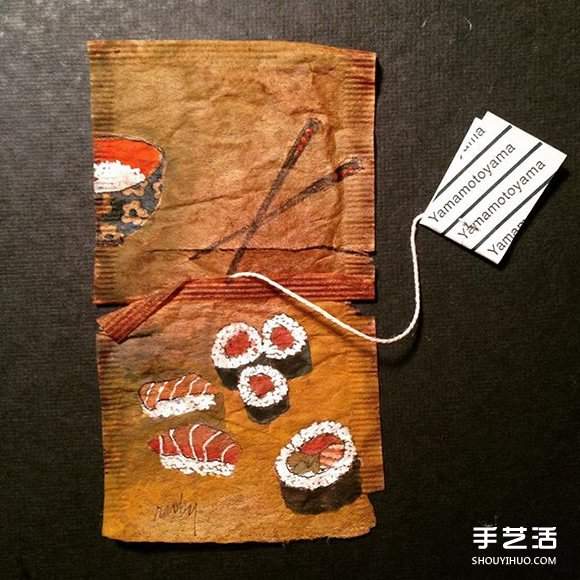 变废为宝：艺术家用喝过的茶包当画布写日记(图10)