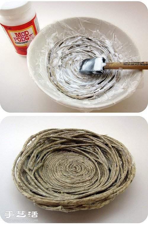 田园风麻绳碗盘 麻绳果盘手工制作图解教程(图4)
