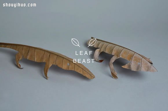 干枯树叶手工制作成各种生动逼真的动物(图1)