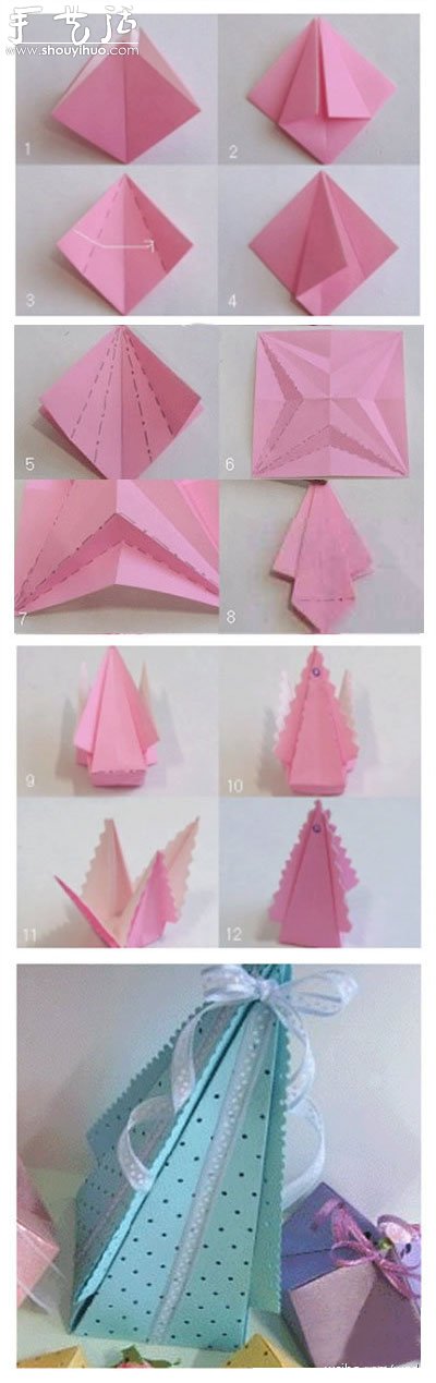 三角形塔状礼品包装盒手工制作方法(图3)