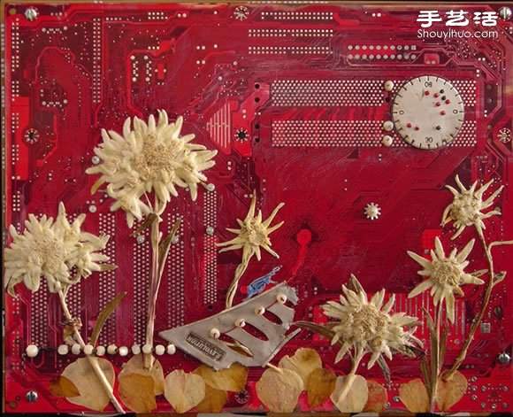 掉落叶子与电子垃圾DIY制作环保艺术作品(图5)