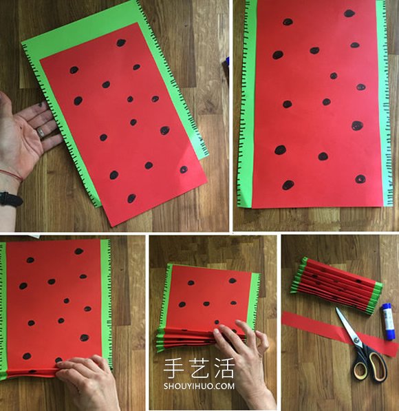 幼儿园折纸扇子的教程 做成可爱西瓜形状！(图2)