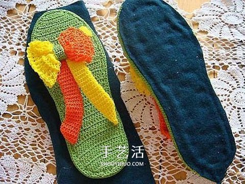色彩活泼拖鞋的织法 手工编织人字拖鞋图解(图8)