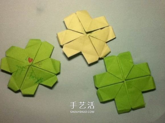 折叠四个爱心 组合成代表幸运的四叶草图解(图19)