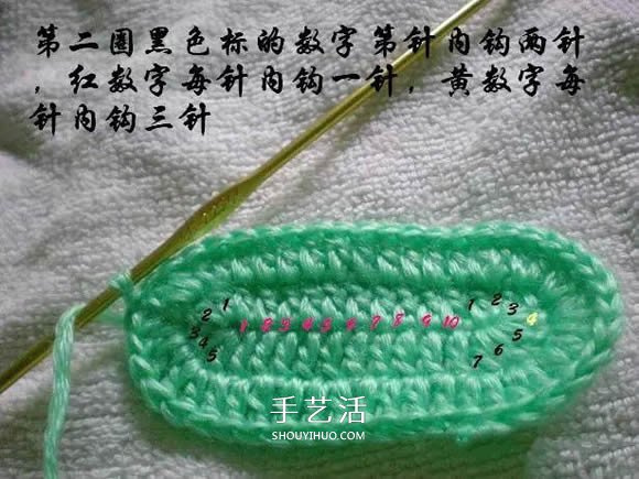用钩织编织简单又漂亮婴儿鞋的方法步骤图(图9)